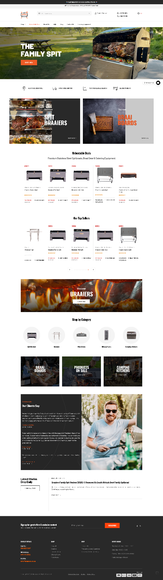 Braaiers.co.za homepage — South African spitbraai and braai equipment store